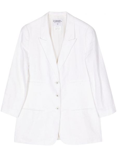Lanena duga jakna s gumbima Chanel Pre-owned bijela