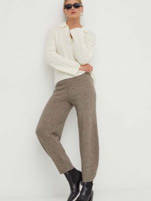 Vlněné kalhoty s vysokým pasem By Malene Birger béžové