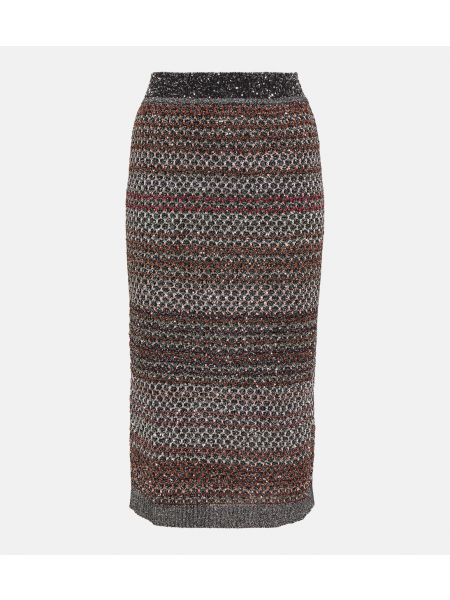 Трикотажная юбка-карандаш с пайетками в полоску Missoni черная