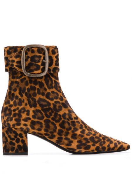 Обувки до глезена с принт с леопардов принт Saint Laurent кафяво