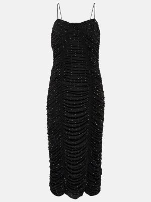 Midi obleka z mrežo s kristali Rotate Birger Christensen črna
