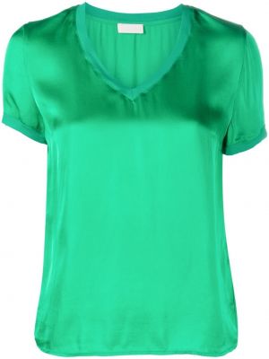 Saténové tričko s výstrihom do v Liu Jo zelená