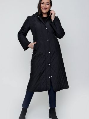 Kabát s kapucňou s vzorom argyle By Saygı čierna