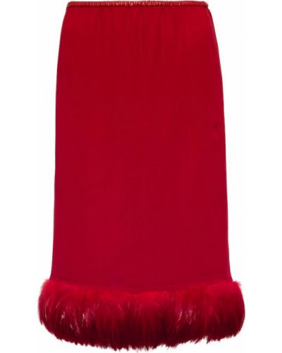 Hedvábné midi sukně z peří Saint Laurent červené