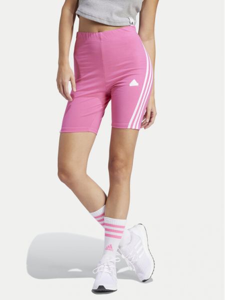 Pruhované slim fit priliehavé športové šortky Adidas ružová