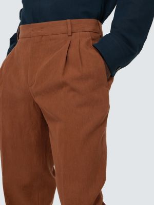 Lněné klasické kalhoty Loro Piana hnědé