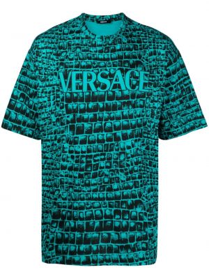 Памучна тениска с принт Versace зелено