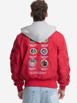 Bomber jakna z zadrgo s kapuco Alpha Industries rdeča