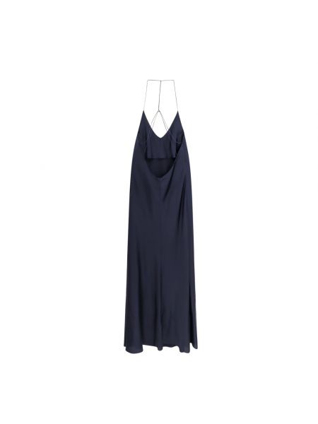 Vestido largo de raso con escote v The Nina Studio azul