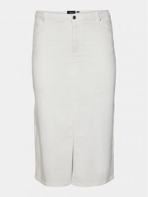 Priliehavá džínsová sukňa Vero Moda Curve biela