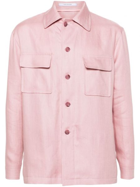 Πουπουλένιο λινό πουκάμισο Tagliatore ροζ