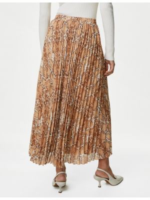 Plisované dlouhá sukně Marks & Spencer hnědé