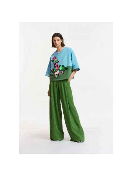 Spodnie w kwiatki eleganckie Essentiel Antwerp zielone