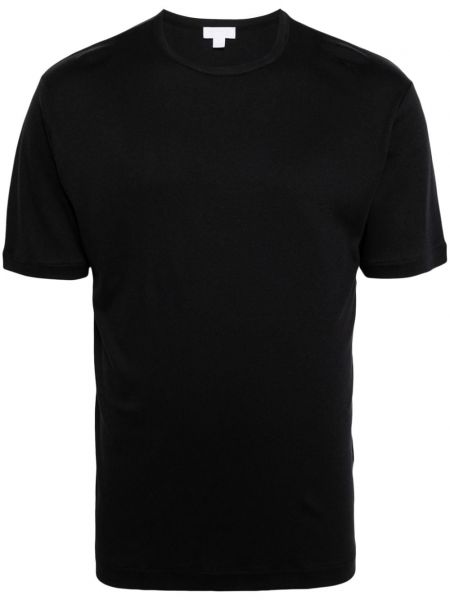 Bavlnené tričko s okrúhlym výstrihom Sunspel čierna