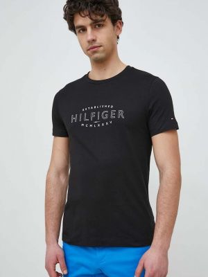 Bavlněné tričko s potiskem Tommy Hilfiger černé