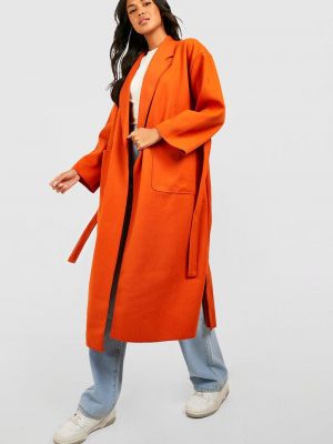 Шерстяное пальто с поясом оверсайз Boohoo оранжевое