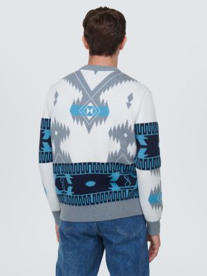 Sweter wełniany żakardowy Alanui niebieski