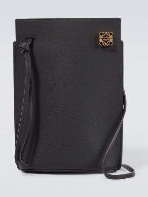 Kožna kožna torba za preko ramena s džepovima Loewe crna