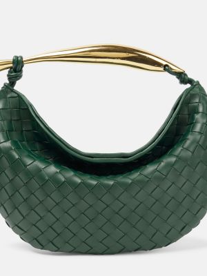 Kožená kožená kabelka Bottega Veneta zelená