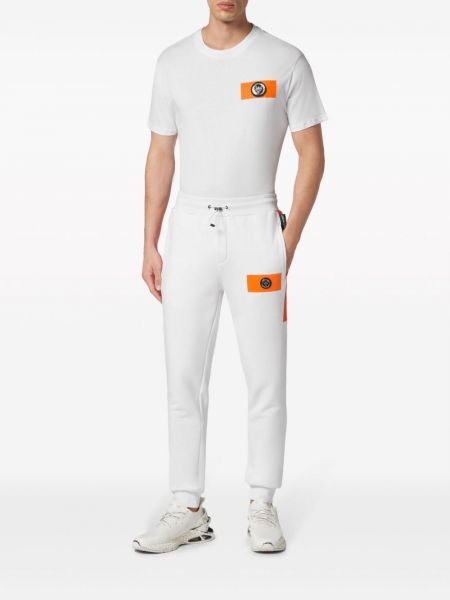 Spodnie sportowe bawełniane z naszywkami Plein Sport białe