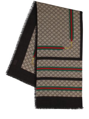 Hedvábný vlněný šátek Gucci hnědý