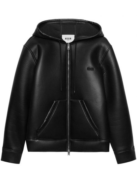 Kožna dugi sweatshirt s patentnim zatvaračem Msgm crna