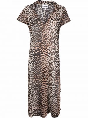 Leopard trykt bomull dress Ganni brun