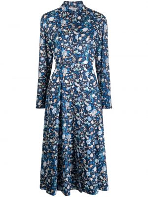 Midi obleka s cvetličnim vzorcem s potiskom Evi Grintela modra