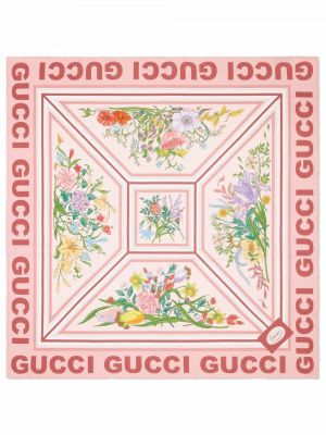 Zīda šalle ar ziediem ar apdruku Gucci rozā