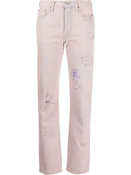 Прямые джинсы с принтом Acne Studios, розовые