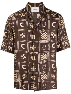 Копринена риза с принт Nanushka кафяво