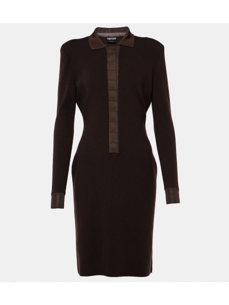 Коричневое шелковое шерстяное платье мини Tom Ford