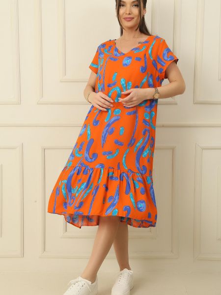Viskózové šaty s výstřihem do v s abstraktním vzorem By Saygı