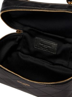 Prešívaná kožená kozmetická taška Saint Laurent čierna