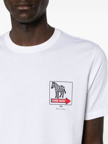 T-shirt di cotone con stampa zebrato Ps Paul Smith bianco