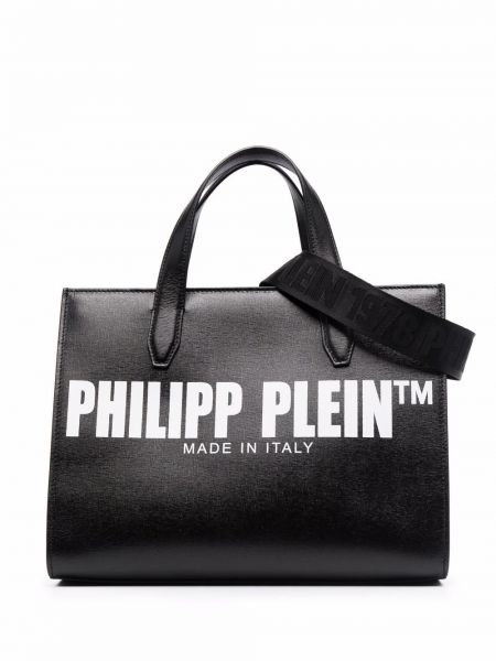Кожени шопинг чанта с принт Philipp Plein черно