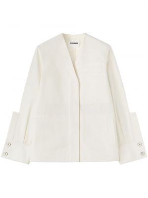 Pamučna jakna s v-izrezom Jil Sander bijela