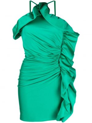 Satynowa sukienka mini z falbankami Parosh zielona