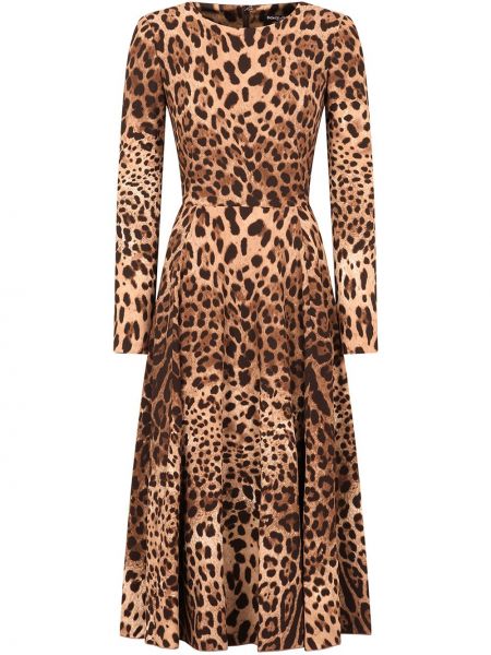 Vestido midi leopardo Dolce & Gabbana marrón