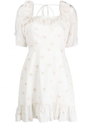 Bombažna mini obleka s cvetličnim vzorcem Rixo bela