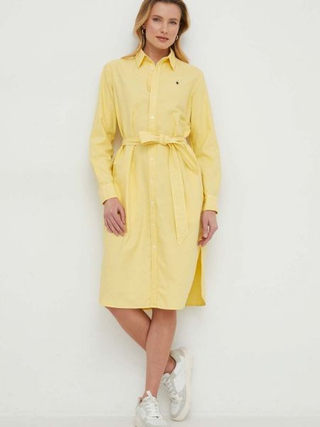 Памучна мини рокля Polo Ralph Lauren жълто