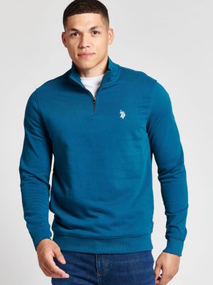 Мужской свитер с воротником-воронкой и молнией U.S. Polo Assn синий