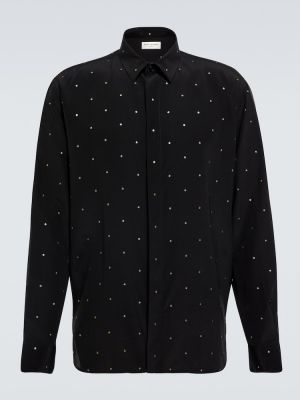 Hodvábna košeľa s výšivkou Saint Laurent čierna