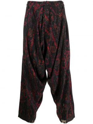 Pantaloni cu model floral cu imagine Yohji Yamamoto negru
