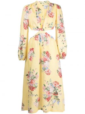 Φλοράλ λινή φόρεμα με σχέδιο Forte Dei Marmi Couture κίτρινο