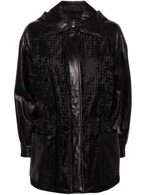 Kožený kabát Fendi Pre-owned černý