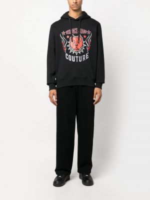 Kokvilnas kapučdžemperis ar izšuvumiem Versace Jeans Couture melns