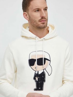 Bavlněná mikina s kapucí s aplikacemi Karl Lagerfeld béžová