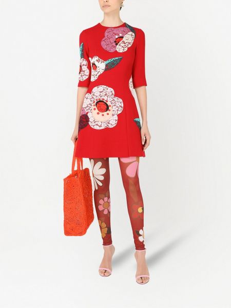 Vestido de cóctel de flores bootcut Dolce & Gabbana rojo