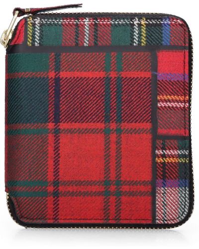Kockovaná vlnená peňaženka na zips Comme Des Garçons Wallet červená